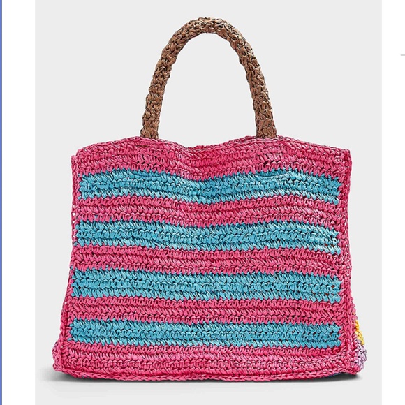United Colors of Benetton striped colorful large straw tote NWT - Picture 1 of 7